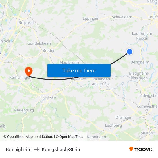 Bönnigheim to Königsbach-Stein map