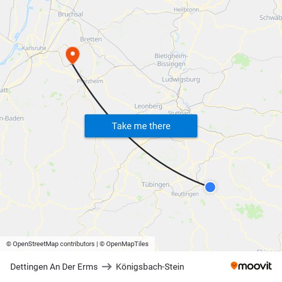 Dettingen An Der Erms to Königsbach-Stein map