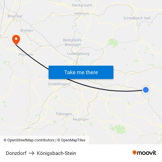 Donzdorf to Königsbach-Stein map