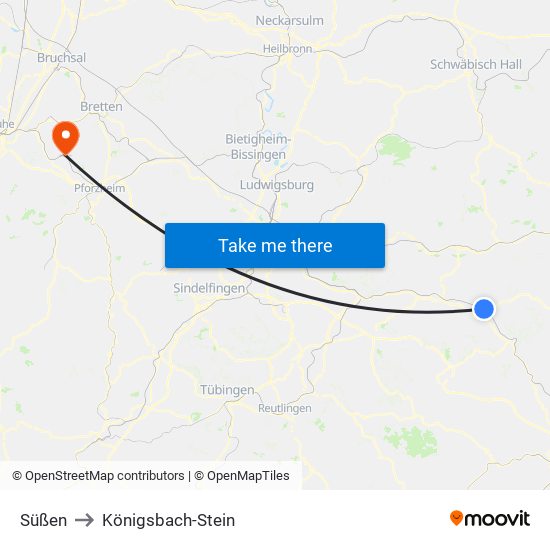 Süßen to Königsbach-Stein map