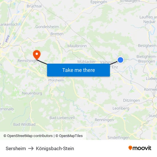 Sersheim to Königsbach-Stein map