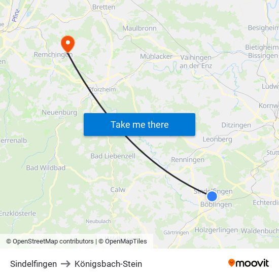 Sindelfingen to Königsbach-Stein map