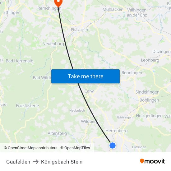 Gäufelden to Königsbach-Stein map