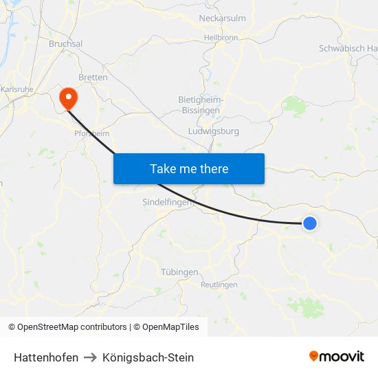 Hattenhofen to Königsbach-Stein map