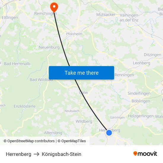 Herrenberg to Königsbach-Stein map