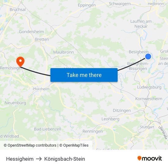 Hessigheim to Königsbach-Stein map