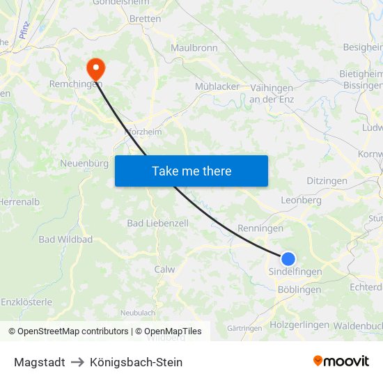 Magstadt to Königsbach-Stein map