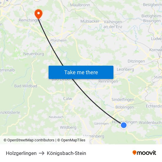 Holzgerlingen to Königsbach-Stein map