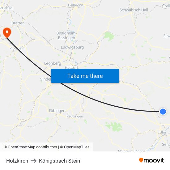 Holzkirch to Königsbach-Stein map