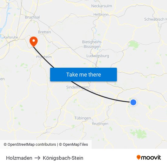 Holzmaden to Königsbach-Stein map