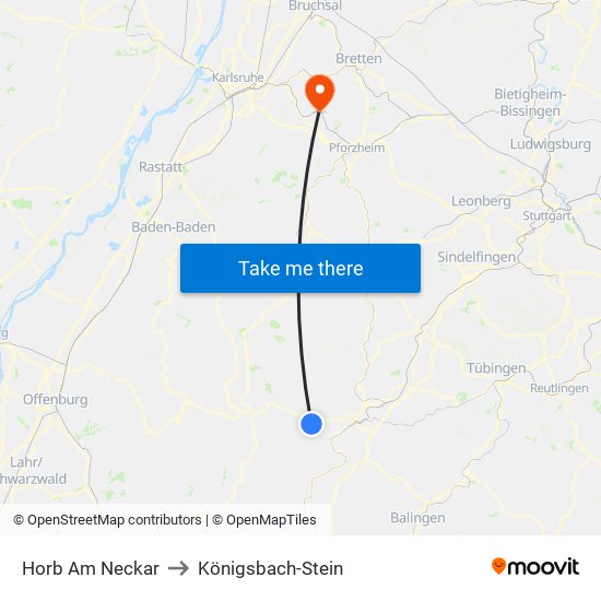 Horb Am Neckar to Königsbach-Stein map