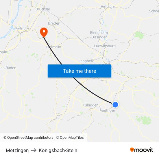 Metzingen to Königsbach-Stein map