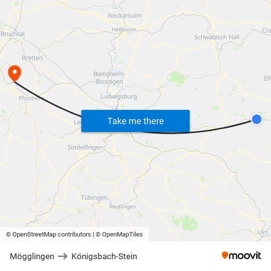 Mögglingen to Königsbach-Stein map