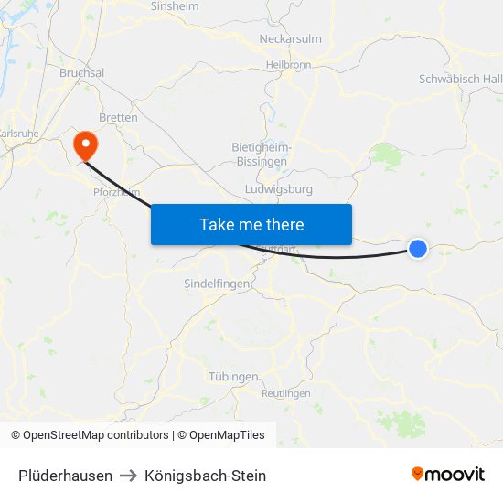 Plüderhausen to Königsbach-Stein map