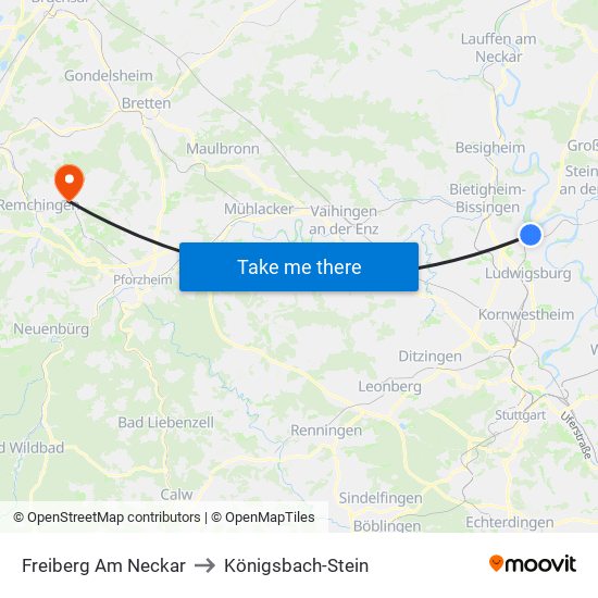 Freiberg Am Neckar to Königsbach-Stein map
