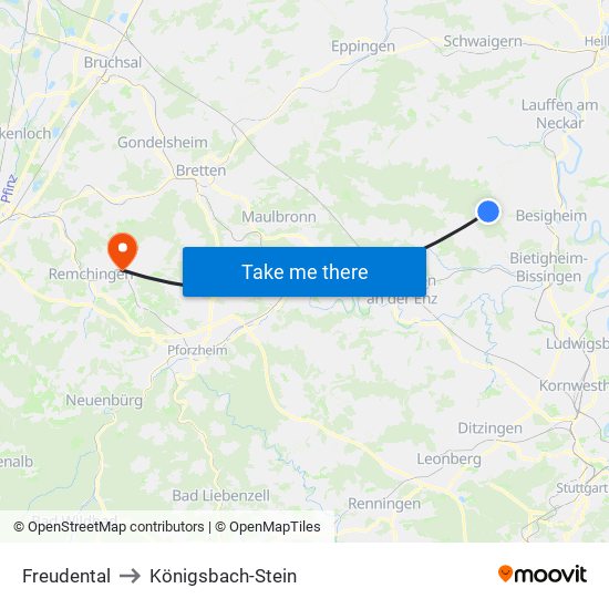 Freudental to Königsbach-Stein map