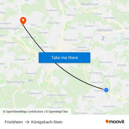 Friolzheim to Königsbach-Stein map