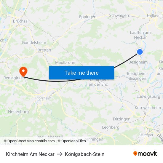 Kirchheim Am Neckar to Königsbach-Stein map