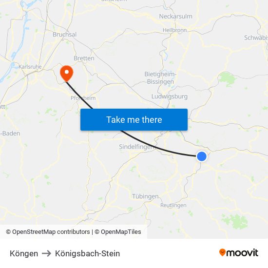 Köngen to Königsbach-Stein map