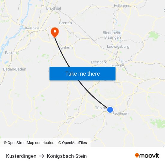 Kusterdingen to Königsbach-Stein map