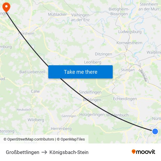 Großbettlingen to Königsbach-Stein map