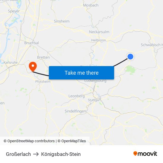 Großerlach to Königsbach-Stein map