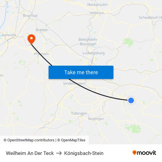 Weilheim An Der Teck to Königsbach-Stein map