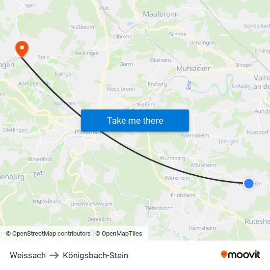Weissach to Königsbach-Stein map