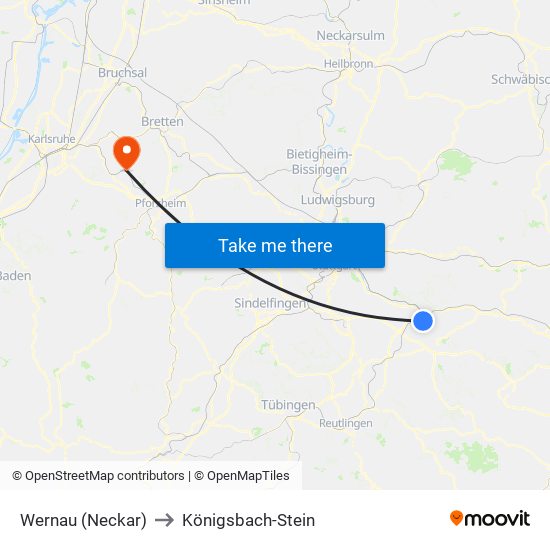 Wernau (Neckar) to Königsbach-Stein map