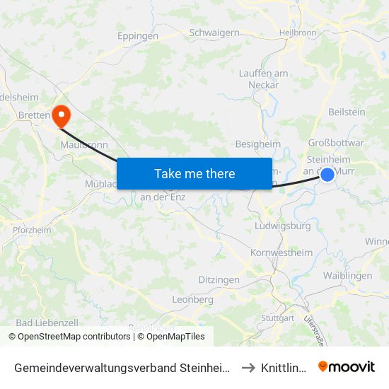 Gemeindeverwaltungsverband Steinheim-Murr to Knittlingen map