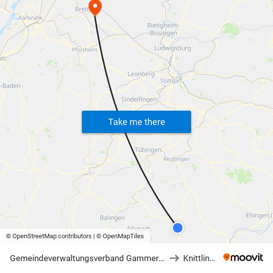 Gemeindeverwaltungsverband Gammertingen to Knittlingen map