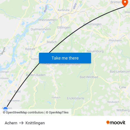 Achern to Knittlingen map