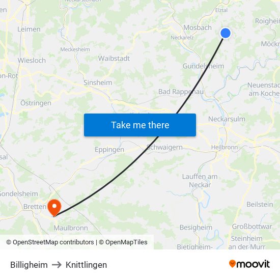 Billigheim to Knittlingen map