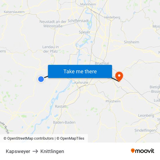 Kapsweyer to Knittlingen map