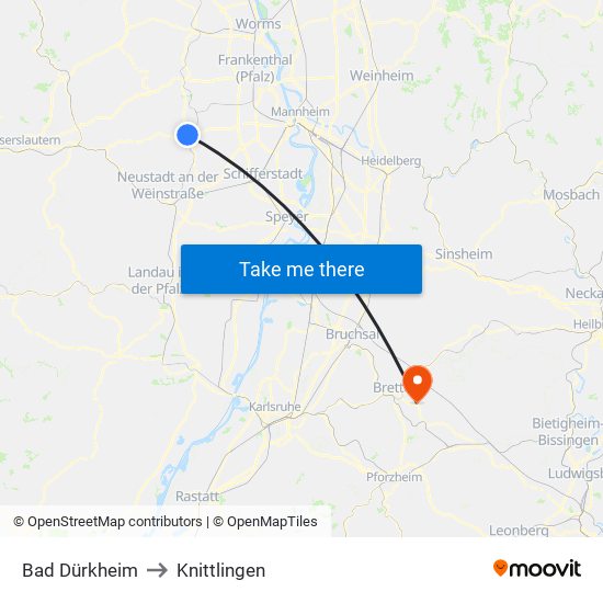 Bad Dürkheim to Knittlingen map