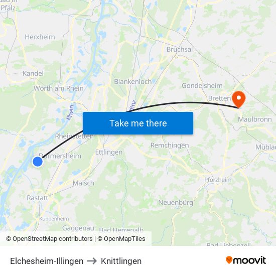 Elchesheim-Illingen to Knittlingen map