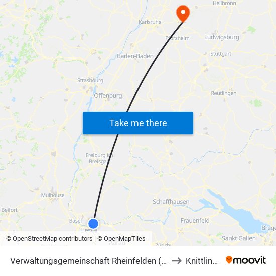 Verwaltungsgemeinschaft Rheinfelden (Baden) to Knittlingen map