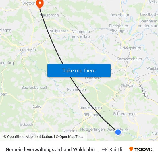 Gemeindeverwaltungsverband Waldenbuch/Steinenbronn to Knittlingen map