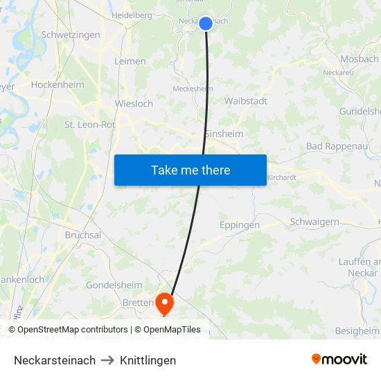 Neckarsteinach to Knittlingen map