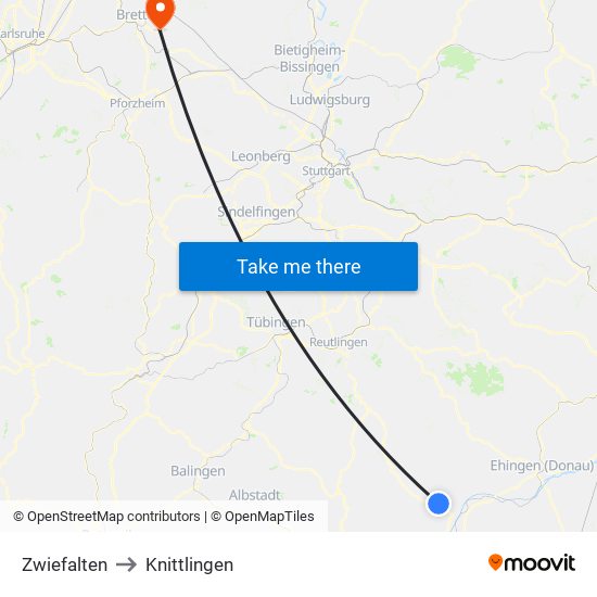 Zwiefalten to Knittlingen map