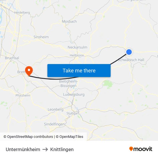 Untermünkheim to Knittlingen map