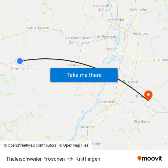 Thaleischweiler-Fröschen to Knittlingen map