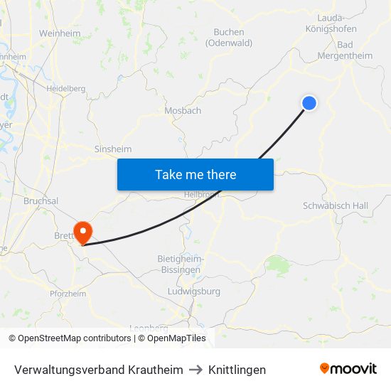 Verwaltungsverband Krautheim to Knittlingen map