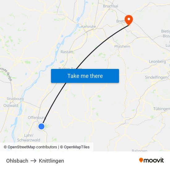 Ohlsbach to Knittlingen map