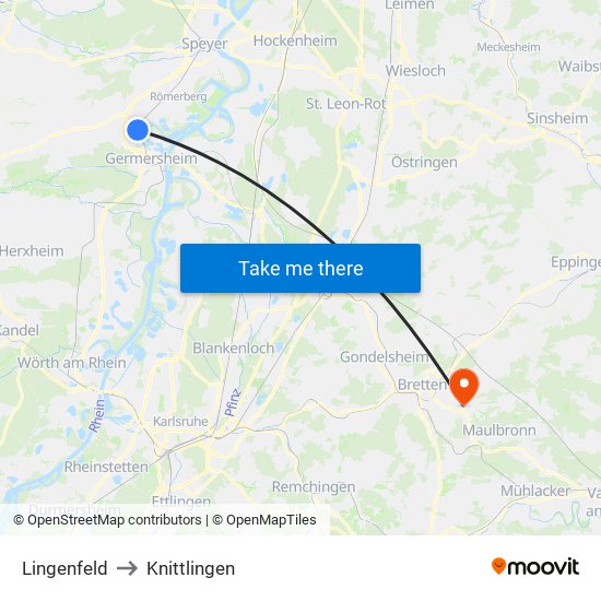 Lingenfeld to Knittlingen map