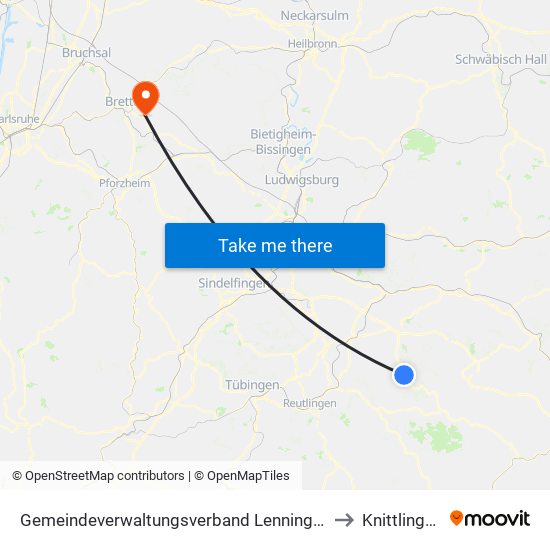 Gemeindeverwaltungsverband Lenningen to Knittlingen map