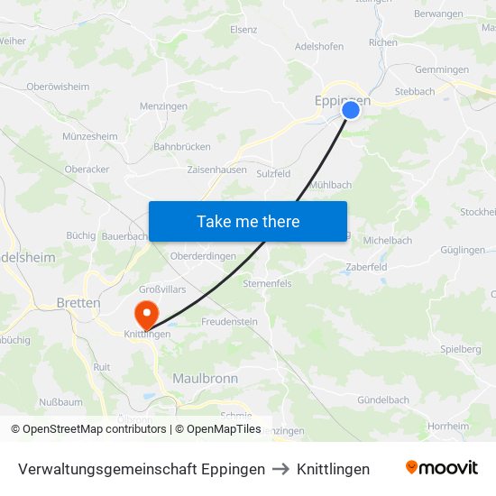 Verwaltungsgemeinschaft Eppingen to Knittlingen map