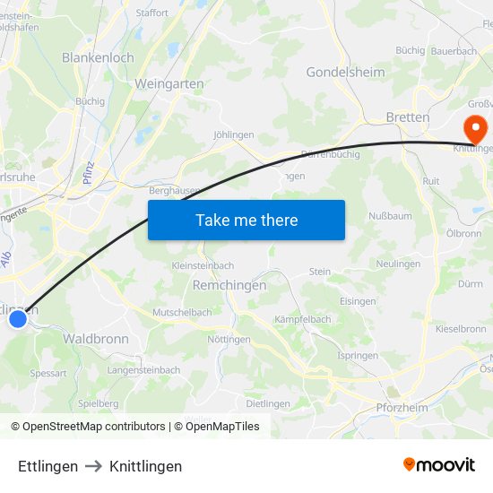Ettlingen to Knittlingen map