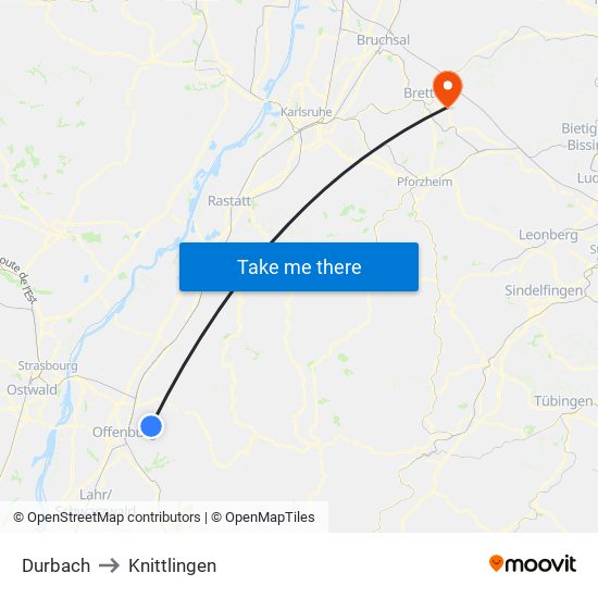 Durbach to Knittlingen map