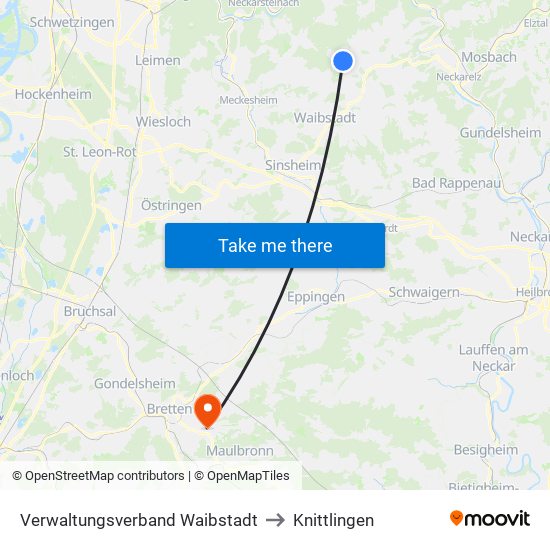 Verwaltungsverband Waibstadt to Knittlingen map